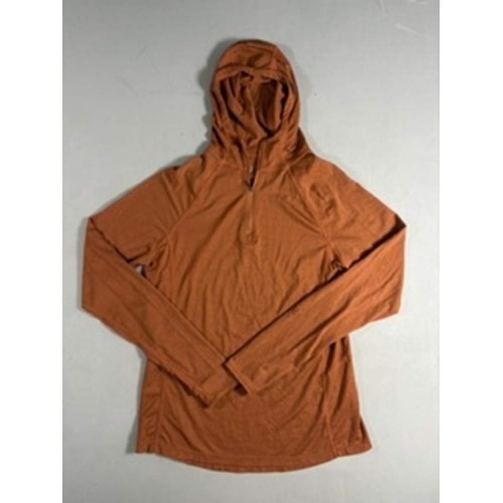 Ibex Womens Merino Wool 1/4 Zip Hoodie Orange Long Sleeve Top Size M Hiking